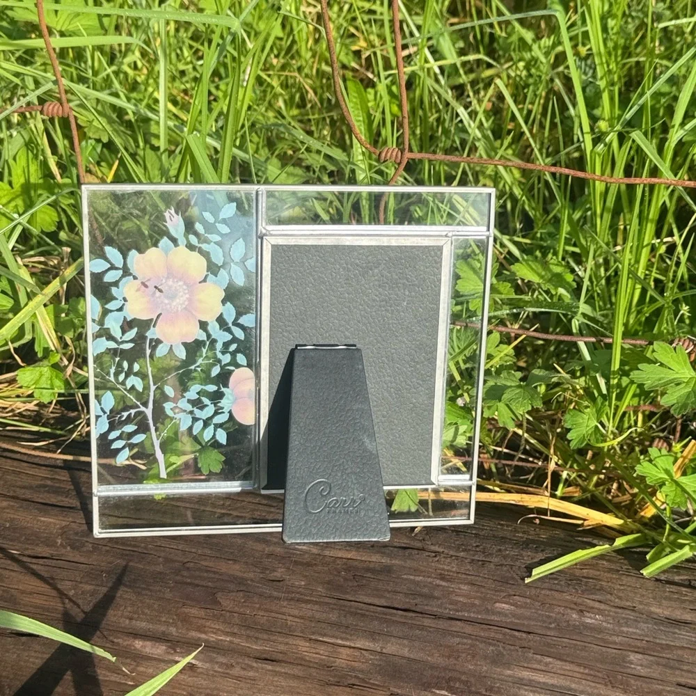 VTG CARR Stained Glass Pressed Flowers Picture Frame Country Garden 3.5x5”
